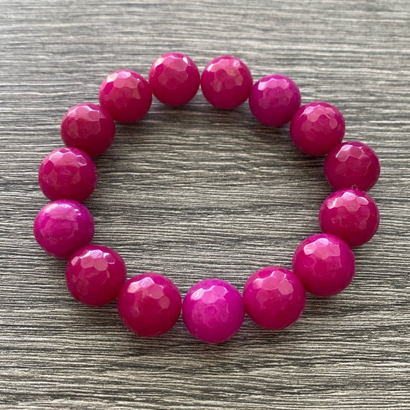 Jewelry - Genuine 12mm faceted pink quartz gemstone bracelet